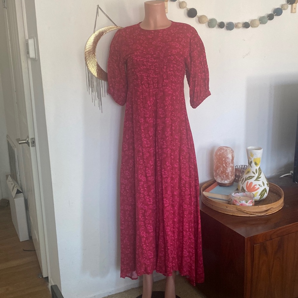 Free People fuchsia pink floral print prairie maxi dress
